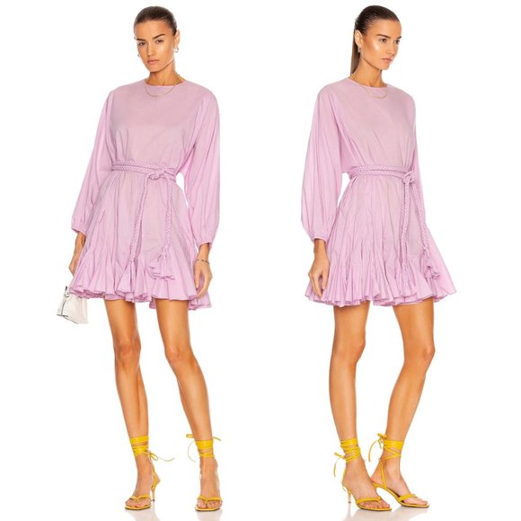 ❌SOLD❌Rhode Ella Mini Dress SZ S Smoky Grape Ruffled Flounce Skirt Braided Waist - Picture 2 of 9